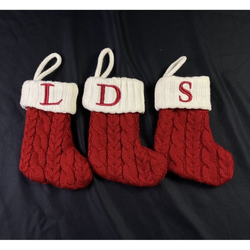ST. NICHOLAS SQUARE 8" MINI MONOGRAMMED KNIT CHRISTMAS STOCKINGS Letters L D S